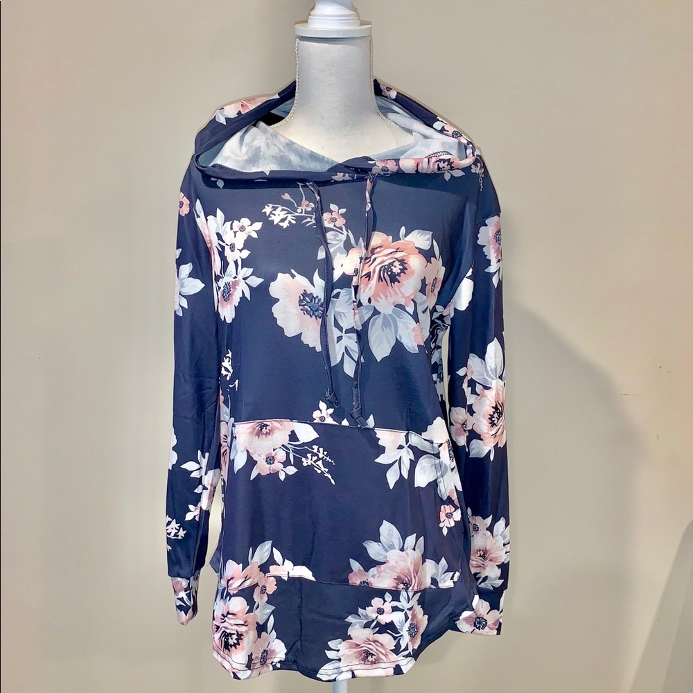 Women’s Hoodie With Flowers Navy